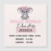 Geborene Babydetails Rosa Koala Magnetkarte (Vorderseite)