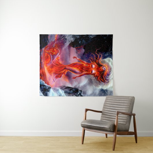 "Geborene des Inferno" - Vulkanweibchen-Portrait Wandteppich (Beispiel (Horizontal))