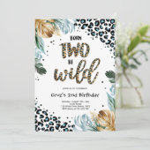 Geborene Zwei-Be Wild Jungle Leopard Print Geburts Einladung (Stehend Vorderseite)