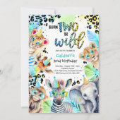 Geborene Zwei-Be Wild Safari Blue Leopard Geburtst Einladung (Vorderseite)