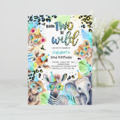 Geborene Zwei-Be Wild Safari Blue Leopard Geburtst Einladung (Stehend Vorderseite)
