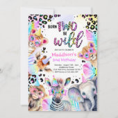 Geborene Zwei-Sei-Wildsafari Pink Girl Leopard Geb Einladung (Vorderseite)