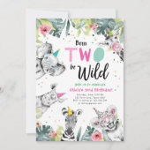Geborenen "Two Be Wild Safari" Party Tiere Geburts Einladung (Vorderseite)