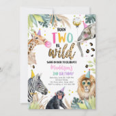 Geborenen "Two Be Wild Safari" Party Tiere Geburts Einladung (Vorderseite)
