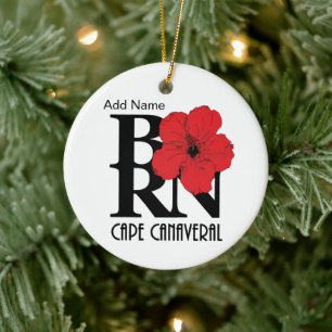 GEBORENER Kap Canaveral Roter Hibiskus Keramik Ornament