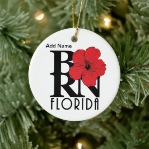 GEBORENER roter Hibiskus in Florida Keramik Ornament