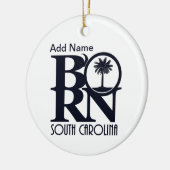 GEBORENER South Carolina-Zoll (blauer Text) Keramik Ornament (Links)