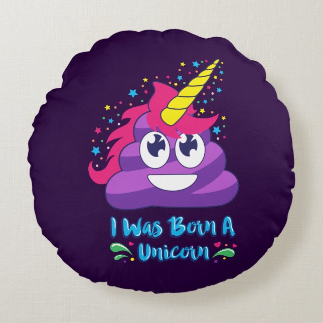 Geborener Unicorn Emoji kacken Rundes Kissen (Vorderseite)