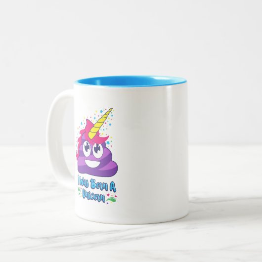 Geborener Unicorn Emoji kacken Zweifarbige Tasse (Vorderseite Links)