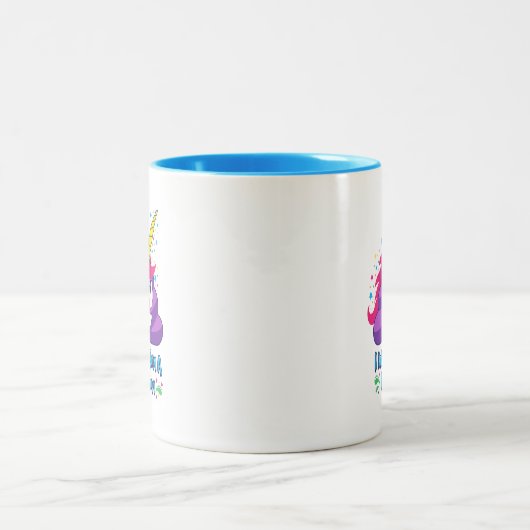 Geborener Unicorn Emoji kacken Zweifarbige Tasse (Mittel)