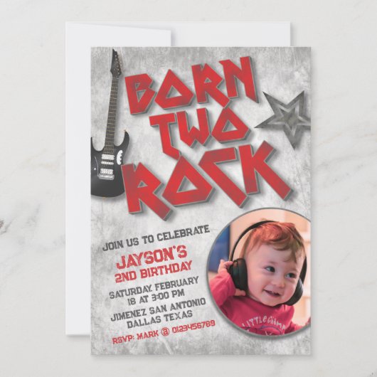 Geborener Zwei-Rock-Bild Einladung (Vorderseite)