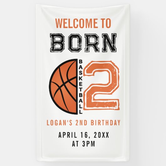 Geborenes 2-Ball-Basketball 2. Party zum Geburtsta Banner (Vertikal)