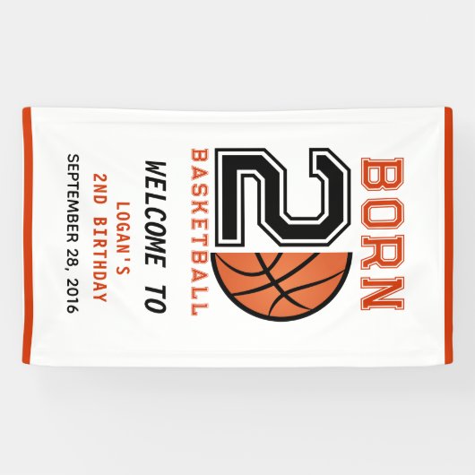 Geborenes 2-Ball-Basketball 2. Party zum Geburtsta Banner (Horizontal)