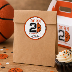 Geborenes 2-Ball-Basketball 2. Party zum Geburtsta Runder Aufkleber
