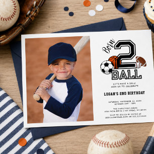 Geborenes 2 Ball Sports Theme Boy's 2. Geburtstag Einladung