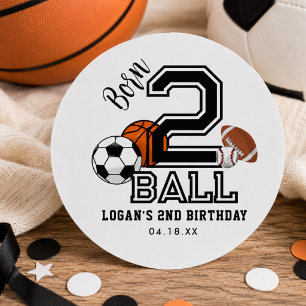 Geborenes 2 Ball Sports Theme Boy's 2. Geburtstag  Runder Aufkleber