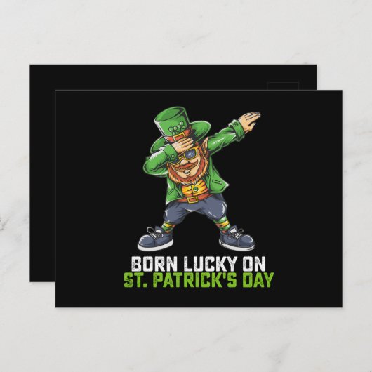 Geborenes Glück am St. Patrick's Day zum Geburtsta Postkarte (Vorne/Hinten)