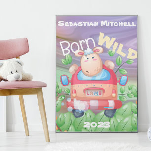 Geborenes Wild Kids Room Poster mit Name & Year