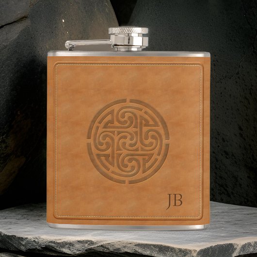 Gebotene keltische Knot-Imitate Leather Wrapped Ir Flachmann