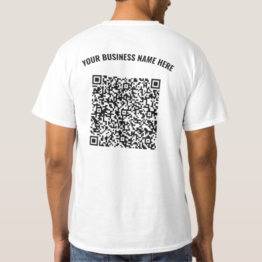 Gebrandeter QR-Code-Text Geschäft T-Shirt Beispiel (Rückseite)