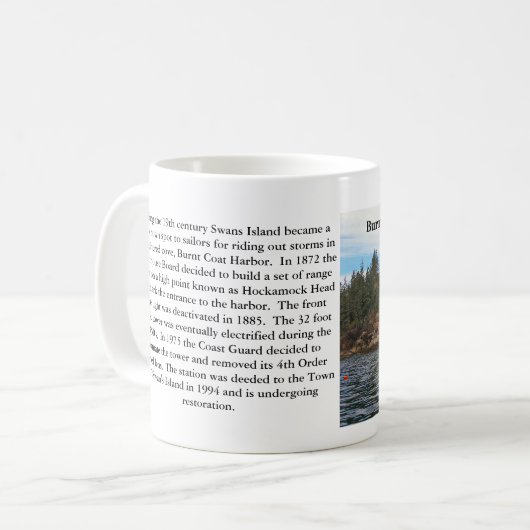 Gebrannter Mantel-Hafen-Leuchtturm, Maine-Tasse Kaffeetasse (Vorderseite Links)
