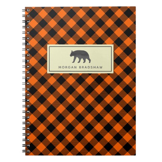 Gebrannter orange Büffel-karierter schwarzer Bär Notizblock (Vorderseite)