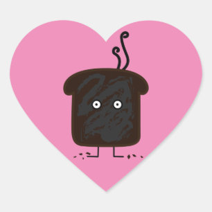 Gebrannter Toastrauch zerkrümelt Aschenbrot Herz-Aufkleber