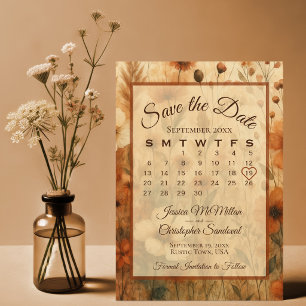 Gebranntes Siena Boho Chic Blumen Kalender Hochzei Save The Date