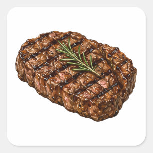 Gebratene Ribeye-Steak-BBQ-Fleisch-Illustration Quadratischer Aufkleber