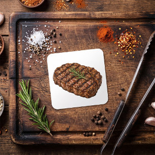 Gebratene Ribeye-Steak-BBQ-Fleisch-Illustration Quadratischer Aufkleber