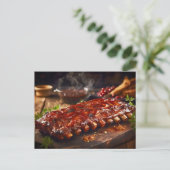 Gebratene Spare Ribs BBQ Postkarte (Stehend Vorderseite)