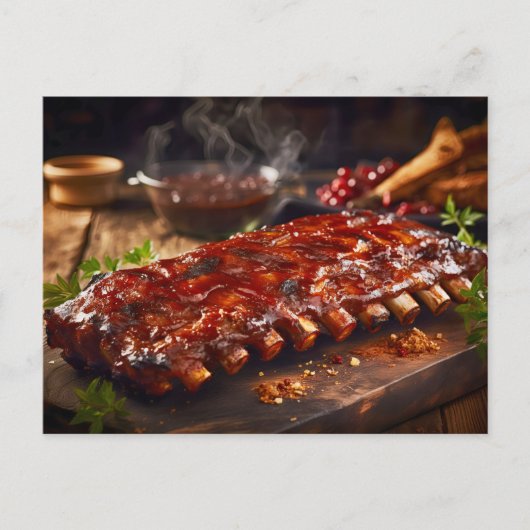 Gebratene Spare Ribs BBQ Postkarte (Vorderseite)
