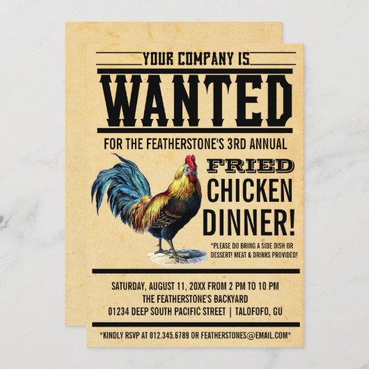 Gebratenes Huhn-Abendessen-Party Einladungen (Vorne/Hinten)