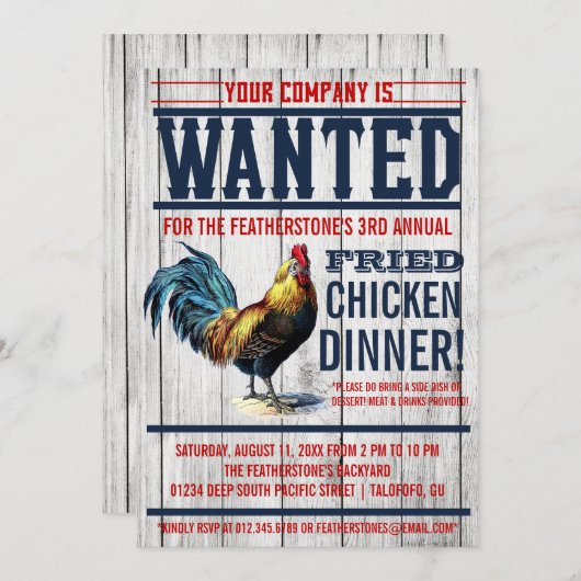 Gebratenes Huhn-Abendessen-Party Einladungen (Vorne/Hinten)