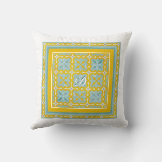 Gebräuchliche Batik im zweiseitigen Blau- und Gelb Kissen (Rückseite)