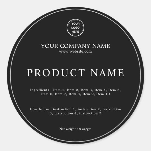 Gebrauchsanweisung für Minimalistische Inhaltsstof Runder Aufkleber (Vorderseite)