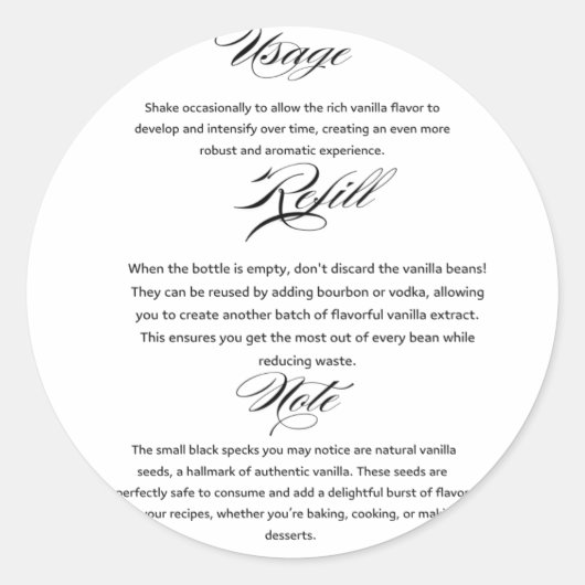 Gebrauchsanweisung für Vanilla Extract Runder Aufkleber (Vorderseite)