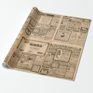 Gebrauchte Papierhintergrund. Alte Zeitungsseite m Geschenkpapier