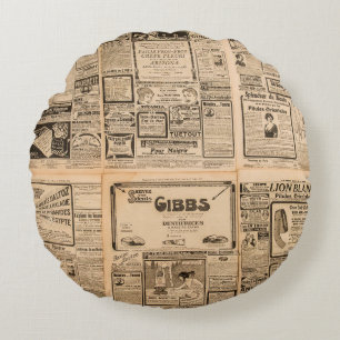 Gebrauchte Papierhintergrund. Alte Zeitungsseite m Rundes Kissen
