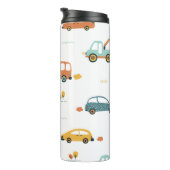 Gebrauchte pastellblaue und orangefarbene Autobeze Thermosbecher (Nach rechts gedreht)