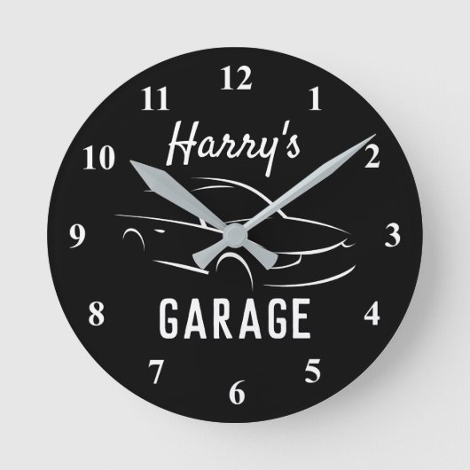 Gebrauchtes Geschenk für eine schwarz-weiße Garage Runde Wanduhr (Vorderseite)