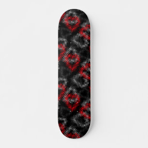 Gebrochene Herzen auf schwarzem Hintergrund rot un Skateboard