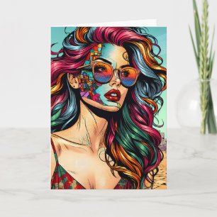 Gebrochene Kunst   Abstrakte Frau am Strand Karte