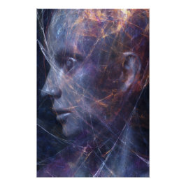 Gebrochenes Gesicht Neon-Fäden Kosmisches Porträt Poster