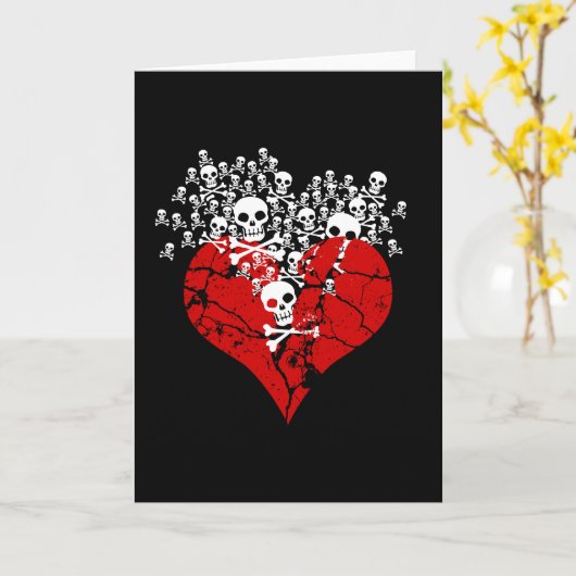 Gebrochenes Herz mit Skulls Karte (Gelbe Blume)