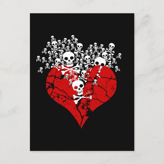 Gebrochenes Herz mit Skulls Postkarte (Vorderseite)