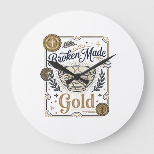 Gebrochenes wird zu Gold Jesus Kintsugi Gebrochene Große Wanduhr (Vorderseite)