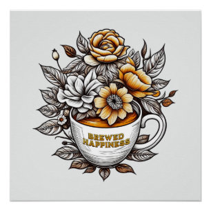 Gebrühtes Glück Kaffee Blume Poster