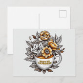 Gebrühtes Glück Kaffee Blume Postkarte (Vorne/Hinten)