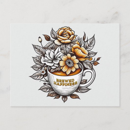 Gebrühtes Glück Kaffee Blume Postkarte (Vorderseite)